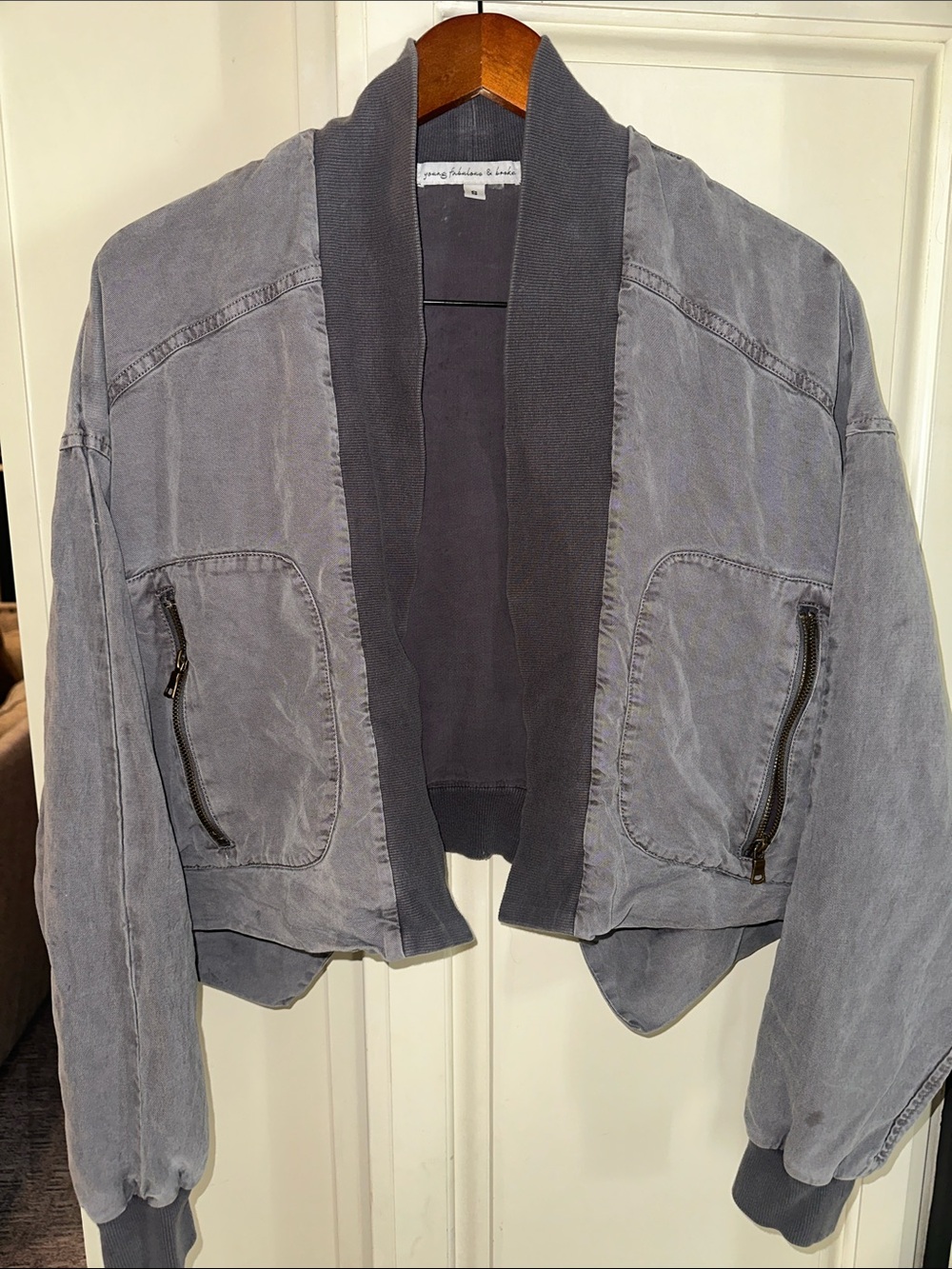 Young Fabulous & Broke Cropped Washed Gray Bomber Jacket